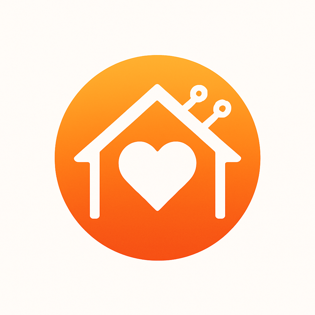 ElderTech logo: warm orange circle with a house, heart, and circuit lines